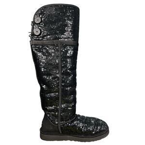 Rare UGG Bailey Button Black Sequin Sparkle Over The Knee Boots Size 10
